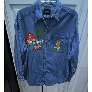 Vintage Solutions Original Barnyard Embroidered Denim Shirt Medium Grandma